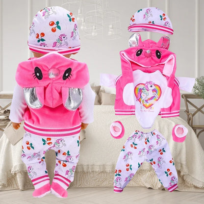 43-45 cm doll set suitable for 17-18 inch dolls, baby birth doll cute jumper jumpsuit set+shoes, warm clothes on Christmas gifts
