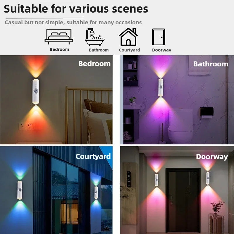 Smart RGB Gradient Night Light Magnetic Motion Sensor Rechargeable Wall Lamp for Bedroom Bathroom Closet Garden Home Decor