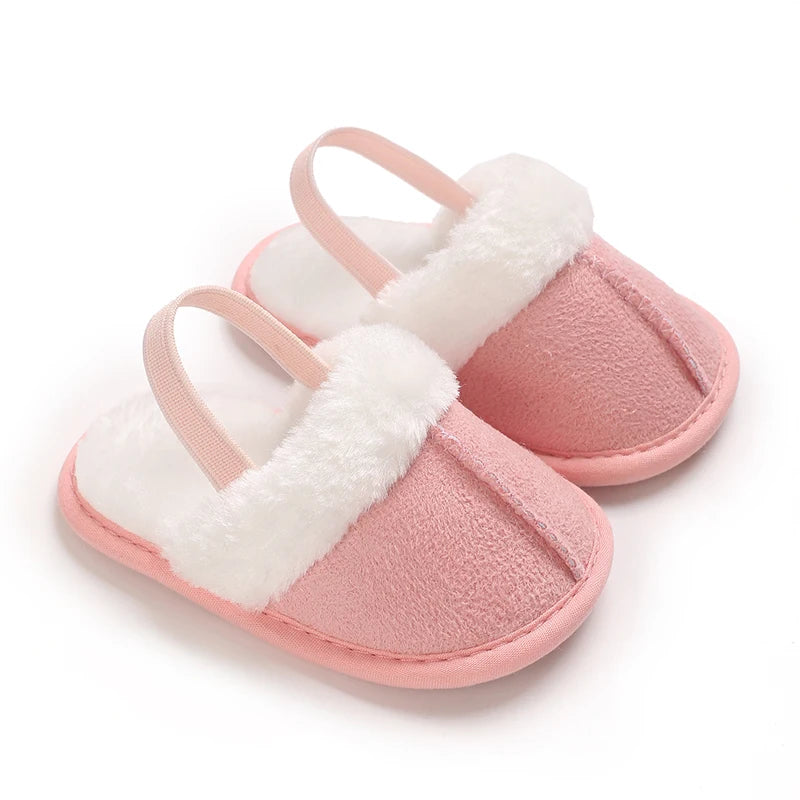 0-18M male and female baby autumn and winter cotton slippers with plush insulation soft sole comfortable indoor walking shoes