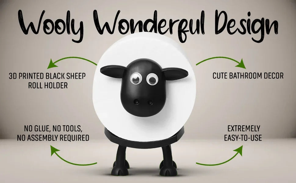 1/3PCS Funny Sheep Toilet Paper Holder 3D Printed Black Loo Roll Stand - Free Standing Bathroom Decor Humorous Gift for Home