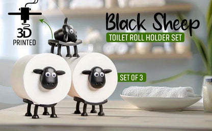 1/3PCS Funny Sheep Toilet Paper Holder 3D Printed Black Loo Roll Stand - Free Standing Bathroom Decor Humorous Gift for Home