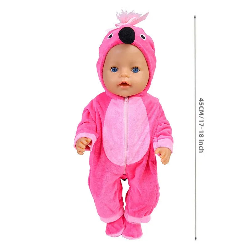 43-45 cm doll set suitable for 17-18 inch dolls, baby birth doll cute jumper jumpsuit set+shoes, warm clothes on Christmas gifts