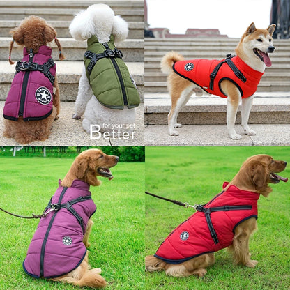 Waterproof Winter Dog Jacket With Harness