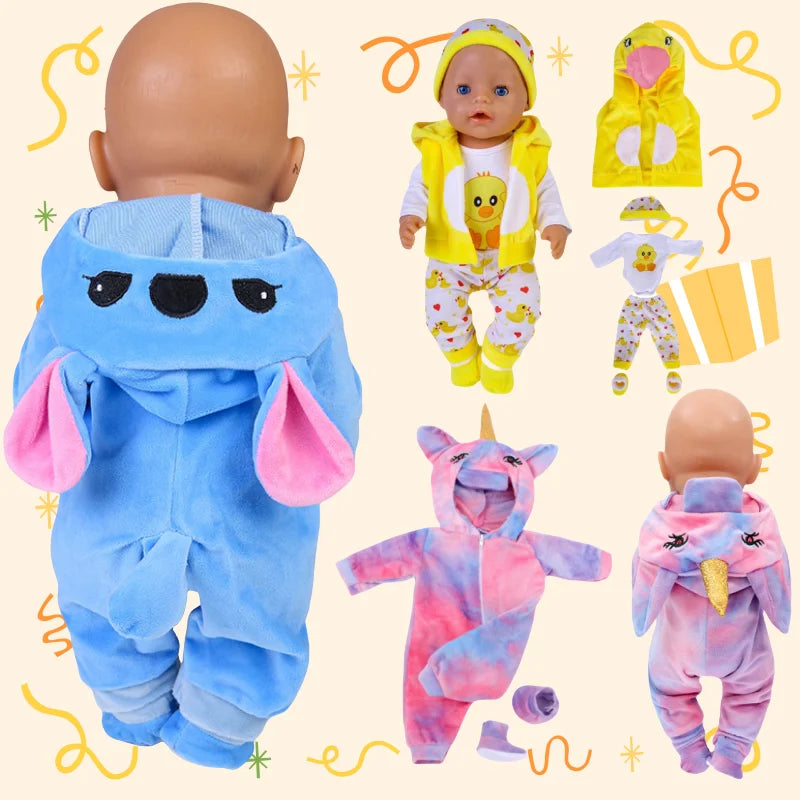43-45 cm doll set suitable for 17-18 inch dolls, baby birth doll cute jumper jumpsuit set+shoes, warm clothes on Christmas gifts
