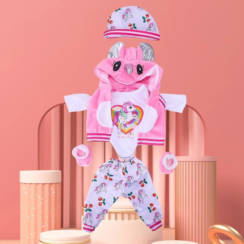 43-45 cm doll set suitable for 17-18 inch dolls, baby birth doll cute jumper jumpsuit set+shoes, warm clothes on Christmas gifts