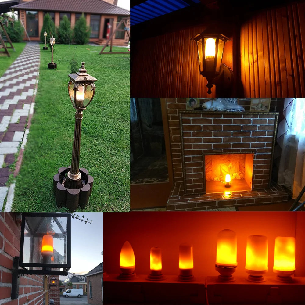 LED Night Light Flame Light Bulb 4 Modes Fire Bulb Lamp Christmas Party Outdoor Indoor Home Decor E27 Base Flickering Nightlight