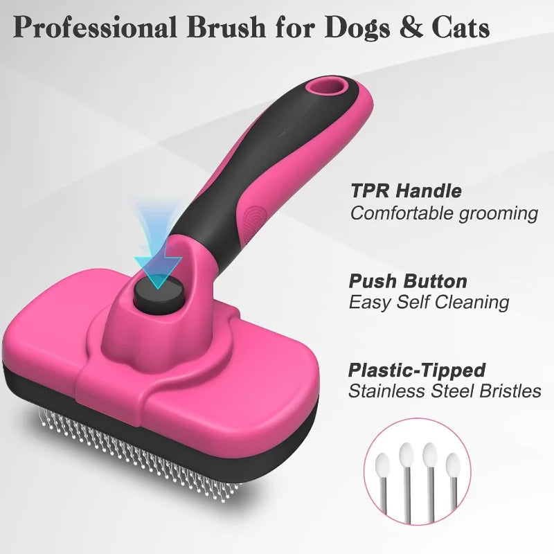Self-Cleaning Pet Deshedding Slicker Brush