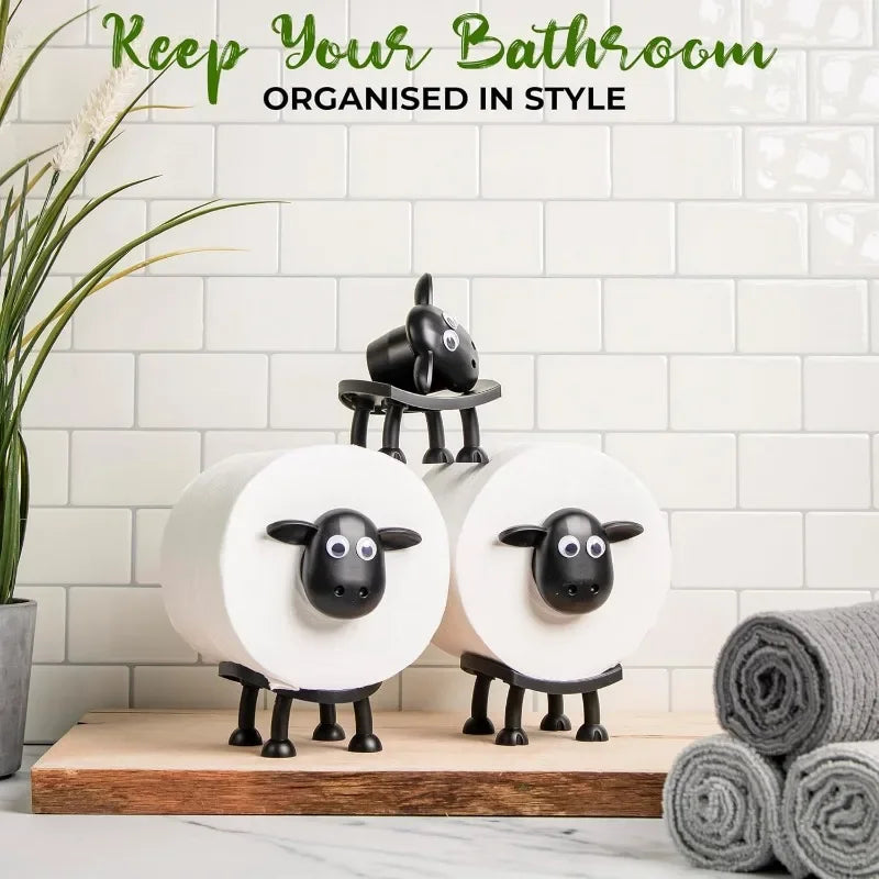 1/3PCS Funny Sheep Toilet Paper Holder 3D Printed Black Loo Roll Stand - Free Standing Bathroom Decor Humorous Gift for Home