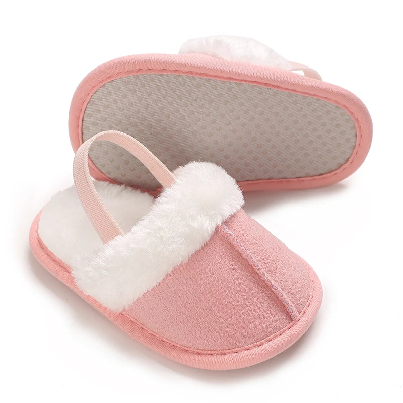 0-18M male and female baby autumn and winter cotton slippers with plush insulation soft sole comfortable indoor walking shoes