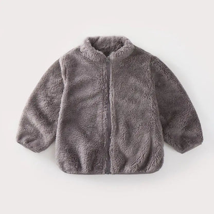Solid Color Fashion Children Plush Coat Autumn Winter Warm Baby Girl Boy Casual Jacket Greatcoat Kids Clothing Toddler Outerwear
