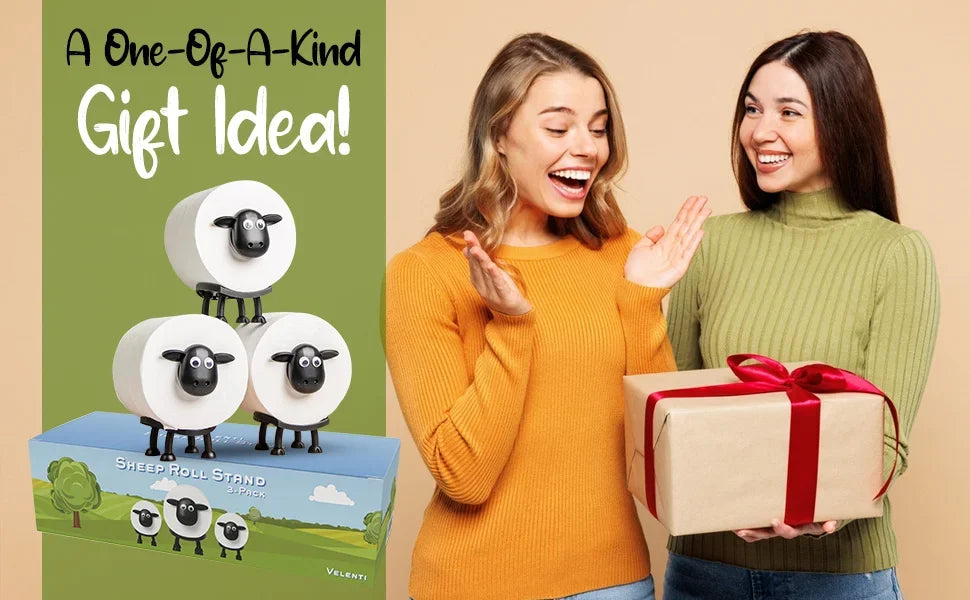 1/3PCS Funny Sheep Toilet Paper Holder 3D Printed Black Loo Roll Stand - Free Standing Bathroom Decor Humorous Gift for Home