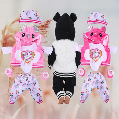43-45 cm doll set suitable for 17-18 inch dolls, baby birth doll cute jumper jumpsuit set+shoes, warm clothes on Christmas gifts